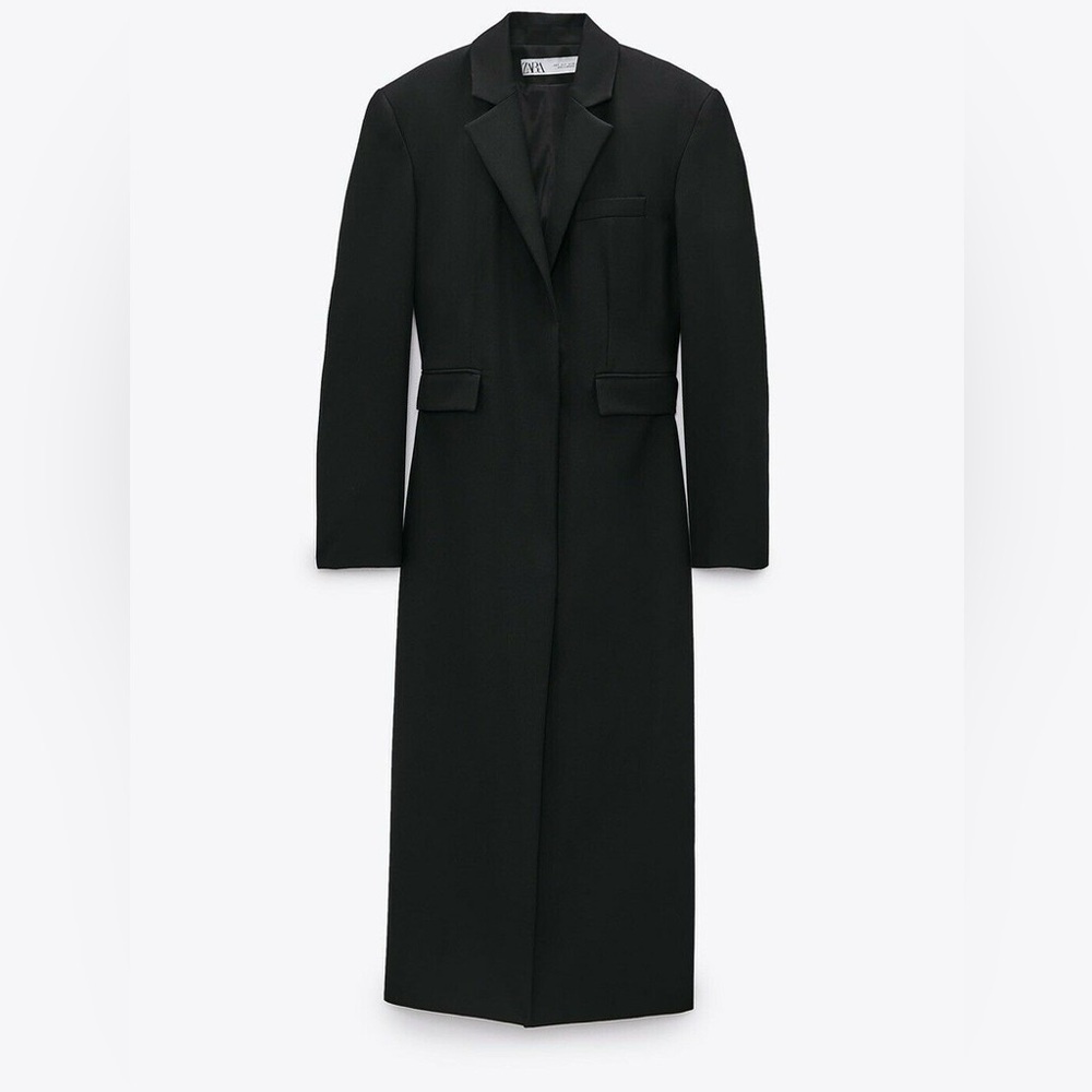 ZARA Black Tailored Blazer Dress - Size XS - Quiet Luxury Longline Coat